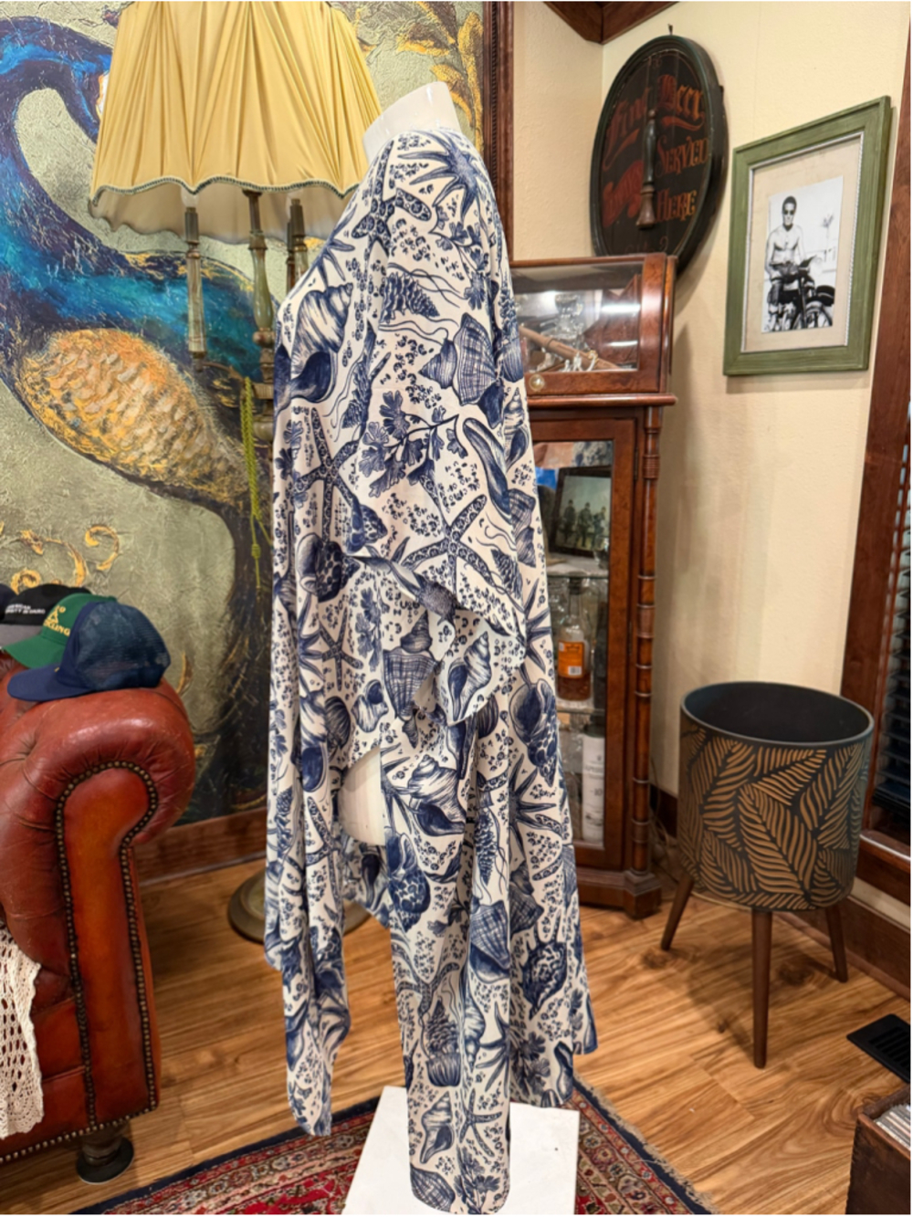 NWT Attitudes by Renee Kimono Duster Cardigan L Shell Seashell Blue White Coasta - Picture 4 of 8